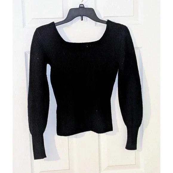Madewell XXS Black‎ Sweater Square Neck Ribbed Knit Balloon Long Sleeve NWT $118 - Picture 5 of 12
